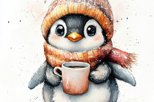 Cute penguin in winter hat scarf enj, an Animal Photo by Pixeness Studio