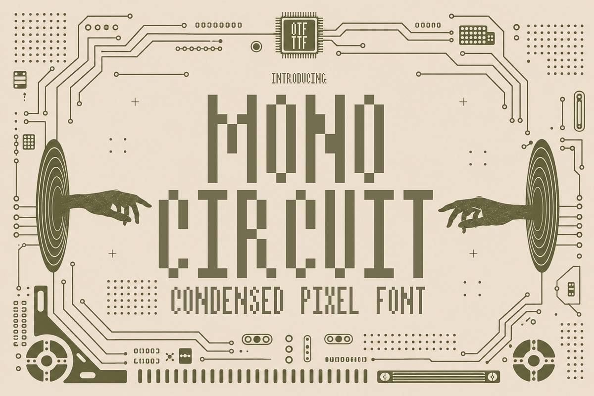 Mono Circuit - Condensed Pixel Font, a Sans Serif Font by HipFonts (Photo 1 of 8)