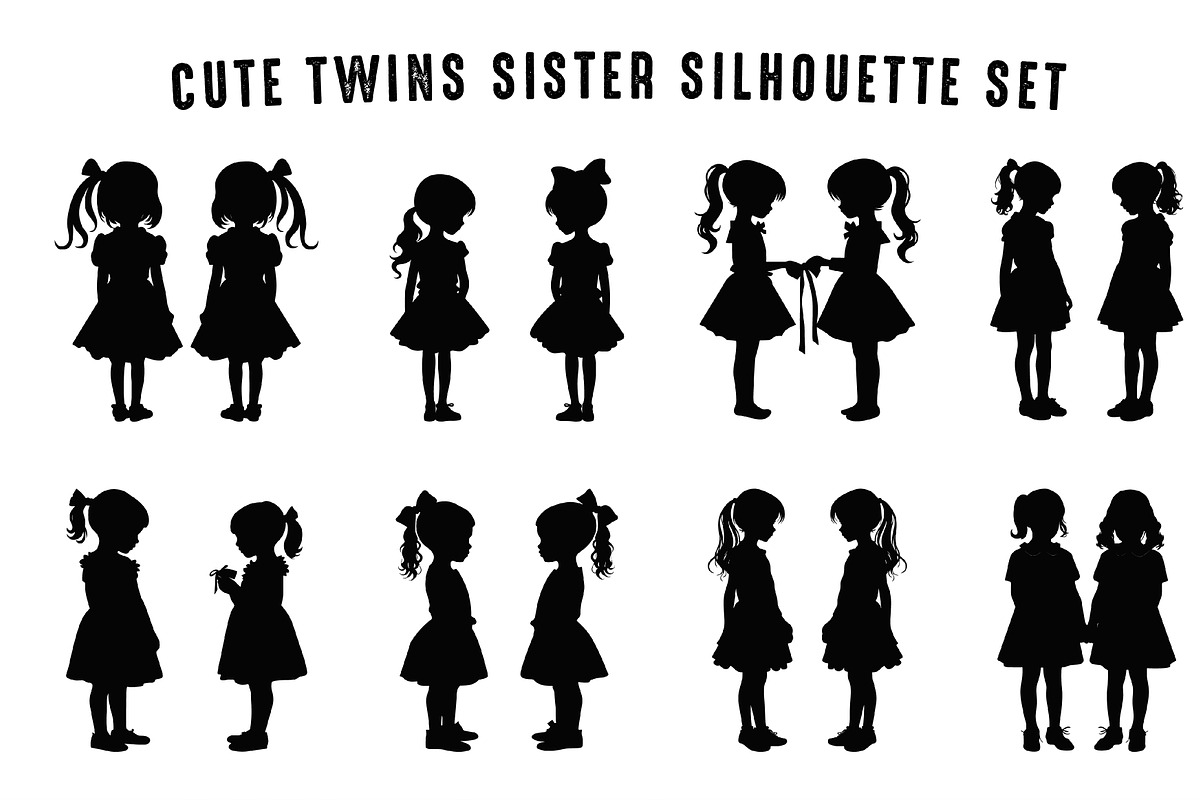 Cute Twins Sister Silhouette SVG Set, a Person Illustration by Gfx Expert Team (Photo 2 of 3)