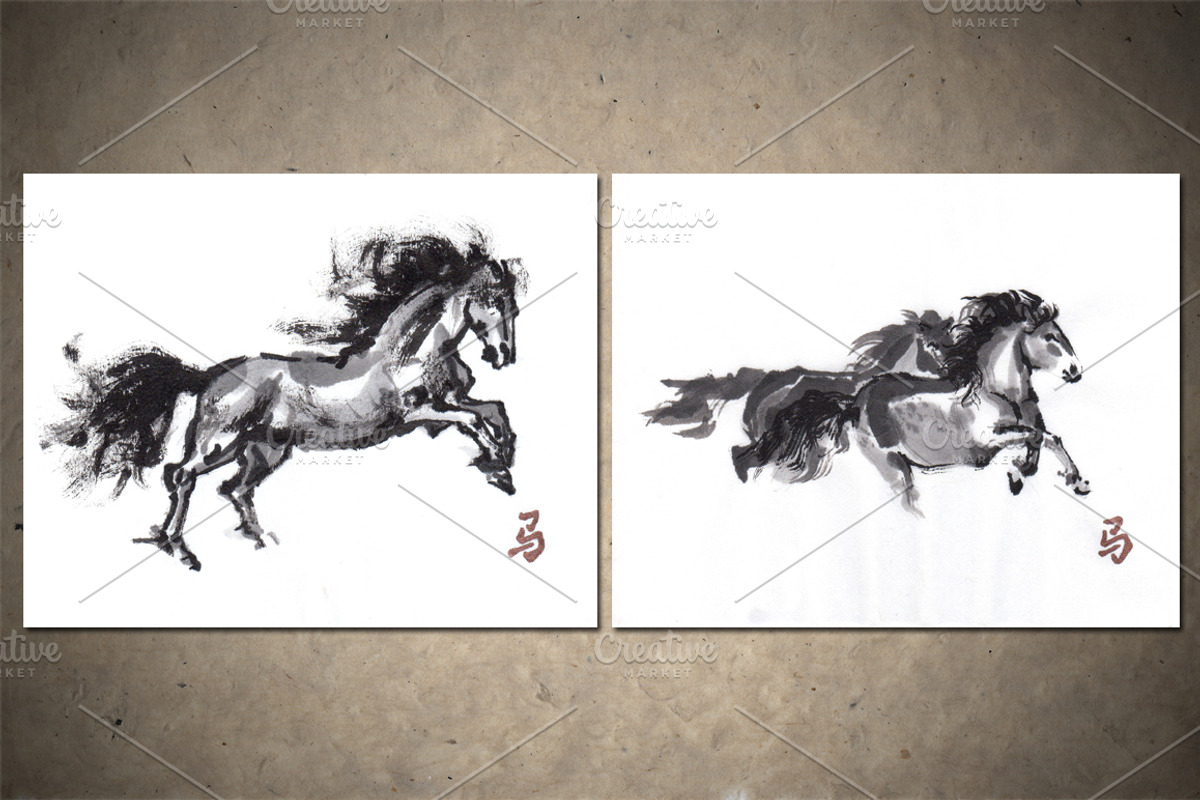 Horses Sumi-e, an Animal Illustration by StabuLaRasa illustration (Photo 3 of 21)