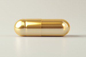 Golden capsule pill isolated on, a Health & Medical Photo by MistyDay