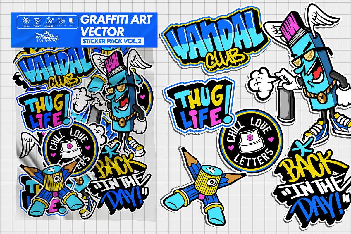 Bundle Graffiti Sticker Pack Vector, a Decorative Illustration by MEAS7 Artwork (Photo 4 of 7)