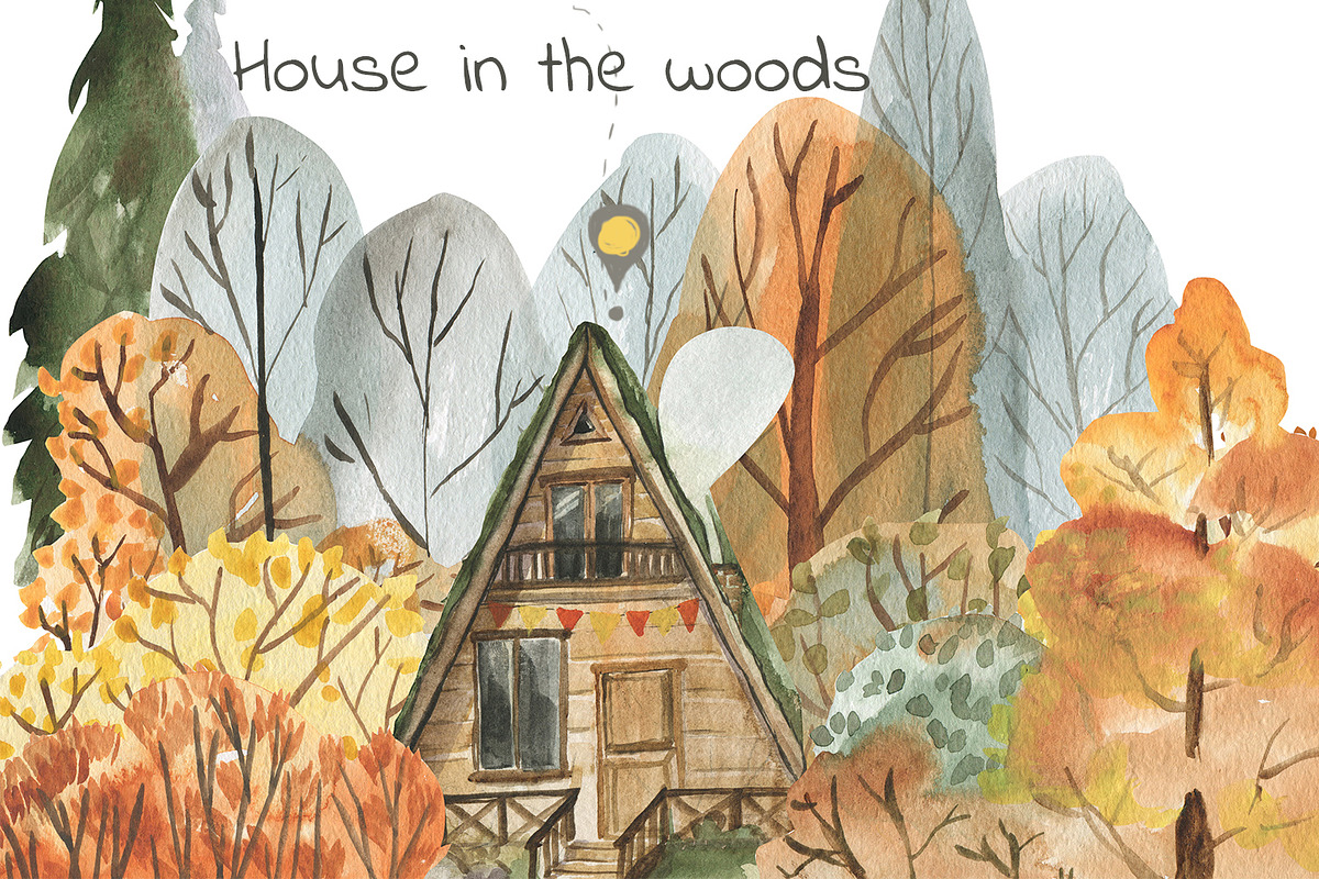 House in the woods, an Illustration by Love Watercolor Store (Photo 9 of 9)