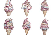 Watercolor Summer Ice Cream Clipart, an Illustration by Designking (Thumbnail 4 of 5)