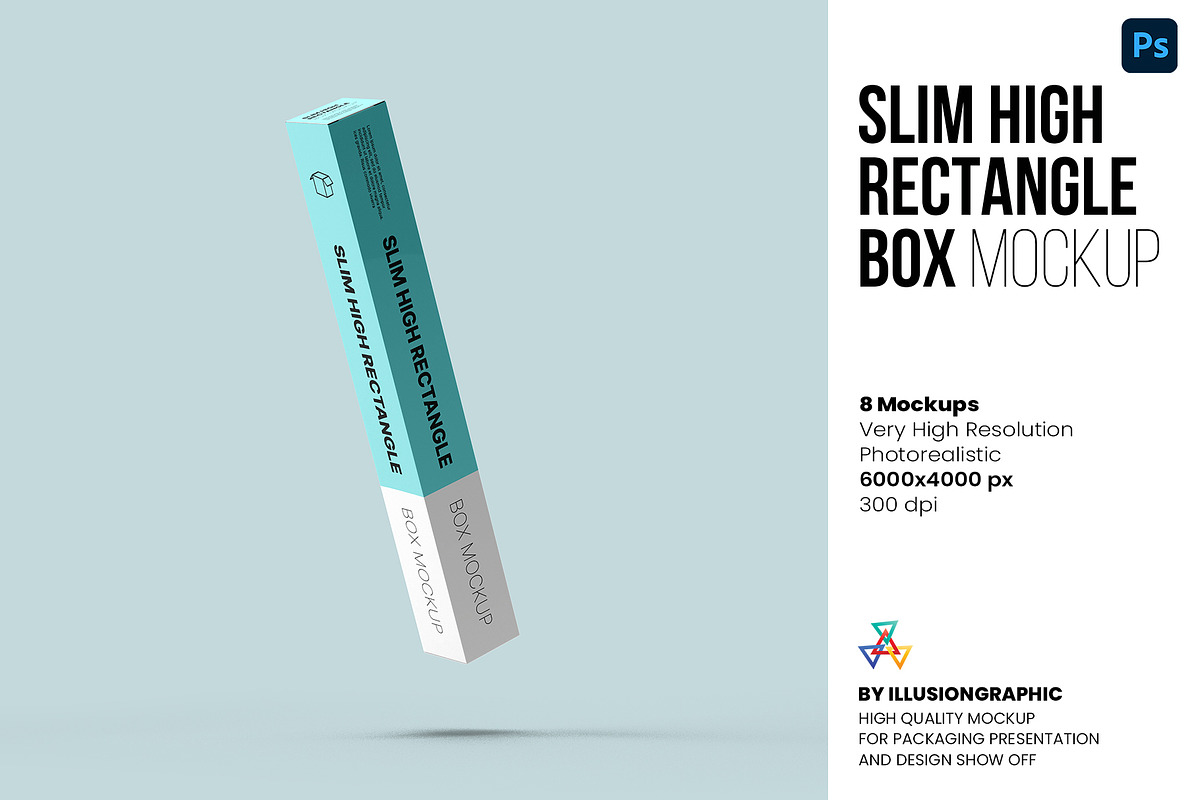 Slim High Rectangle Box Mockups, a Packaging Mockup by Illusiongraphic