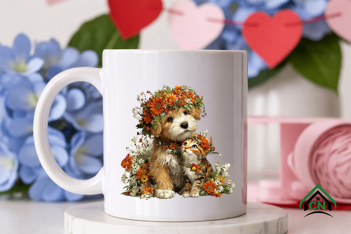 Whimsical Dog Cat Flower Clipart PNG, a Seasonal Illustration by Craft Nest (Photo 9 of 12)