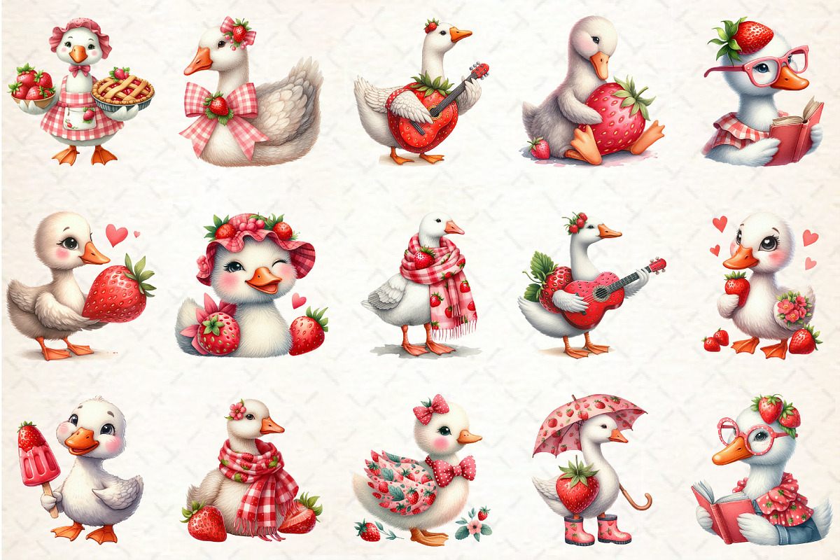Strawberry Goose Sublimation Clipart, a Seasonal Illustration by Rose Art (Photo 4 of 4)