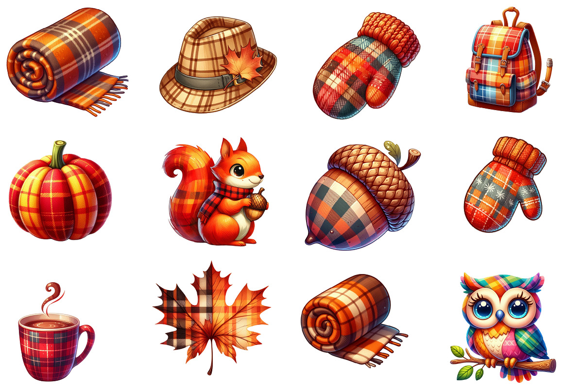 Watercolor Plaid Autumn Clipart, an Illustration by Designworld (Photo 2 of 5)