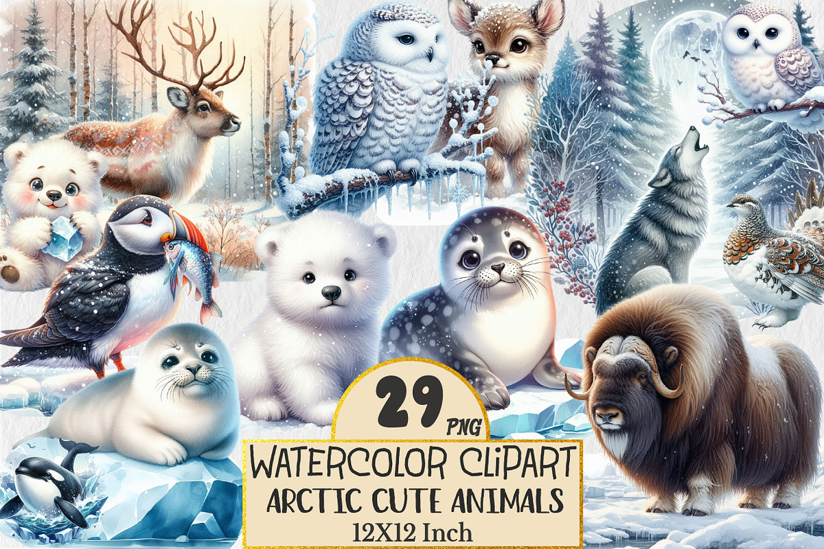 Watercolor Arctic Animals Clipart, an Animal Illustration by Rose Art (Photo 1 of 4)