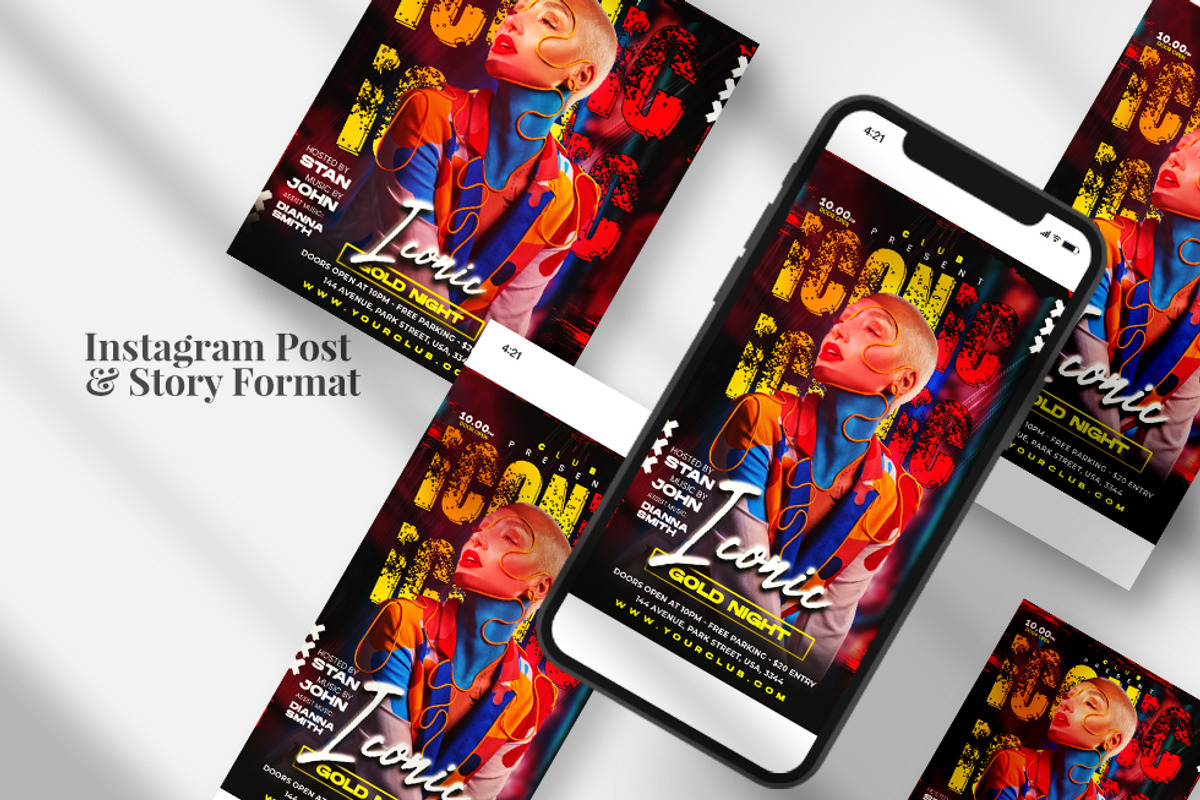 Iconic Night Club Instagram (PSD), a Social Media Template by studioflyers.com (Photo 3 of 3)