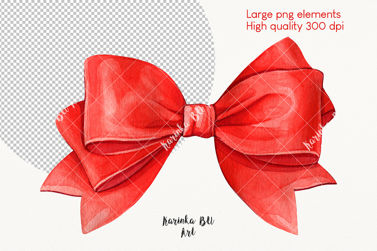 Red watercolor Bows Stripes Ribbons, an Object Graphic by KarinkaBU (Photo 4 of 5)