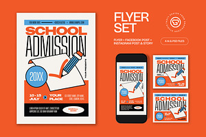 Orange School Admission Flyer Set, a Flyer Template by graphicook
