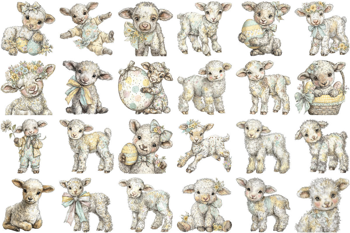 Whimsical Easter Sheep Clipart, an Illustration by designcity5 (Photo 2 of 5)