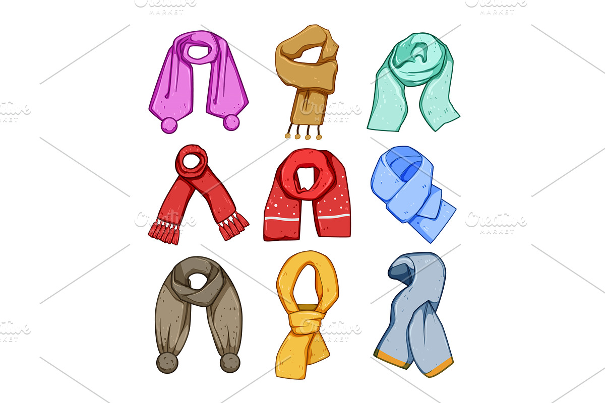 scarf kid set cartoon vector, an Object Illustration by pikepicture