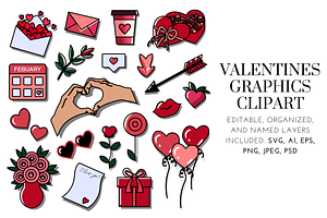 Valentine's Graphics Clipart, a Seasonal Illustration by Raafeya's Crafts