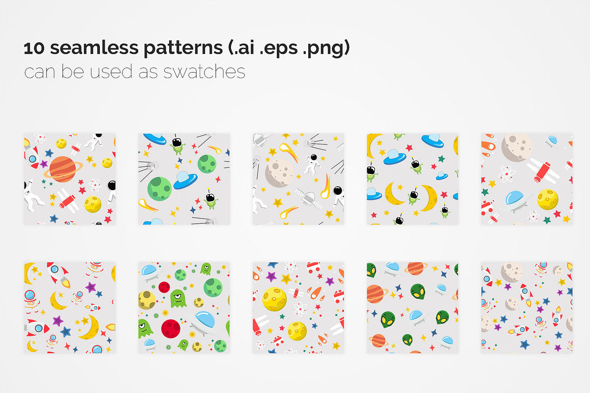 Space Seamless Patterns, a Pattern Graphic by 3Y_Design (Photo 2 of 5)