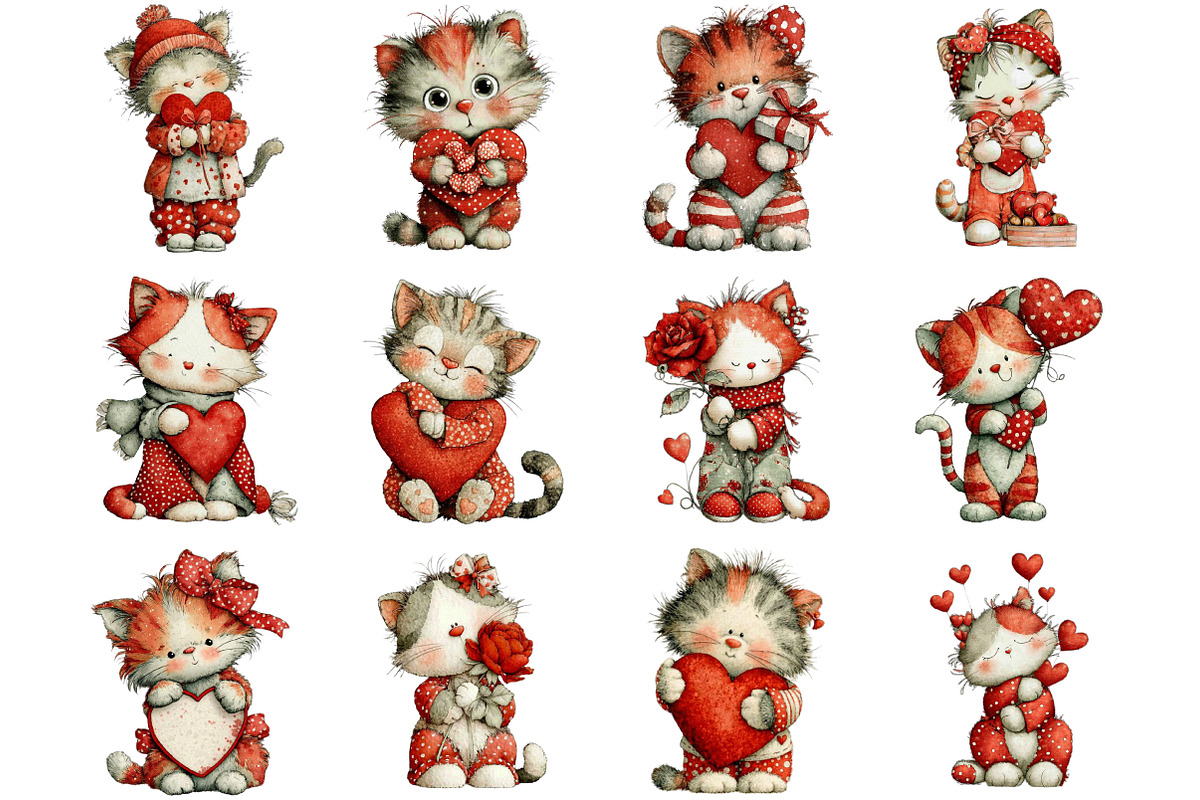 Valentine Cat Clipart, an Illustration by Designking (Photo 3 of 5)