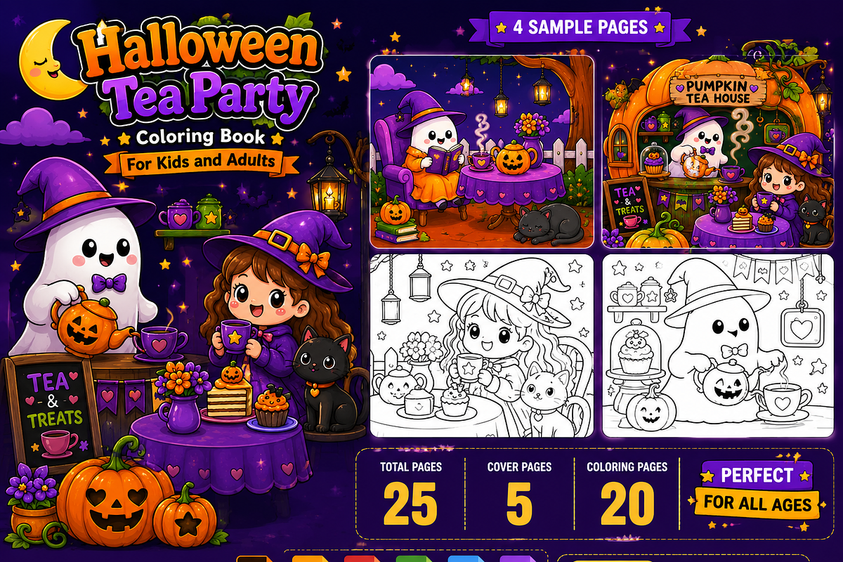 Halloween Tea Party Coloring Book, a Seasonal Illustration by Design Zone (Photo 5 of 9)