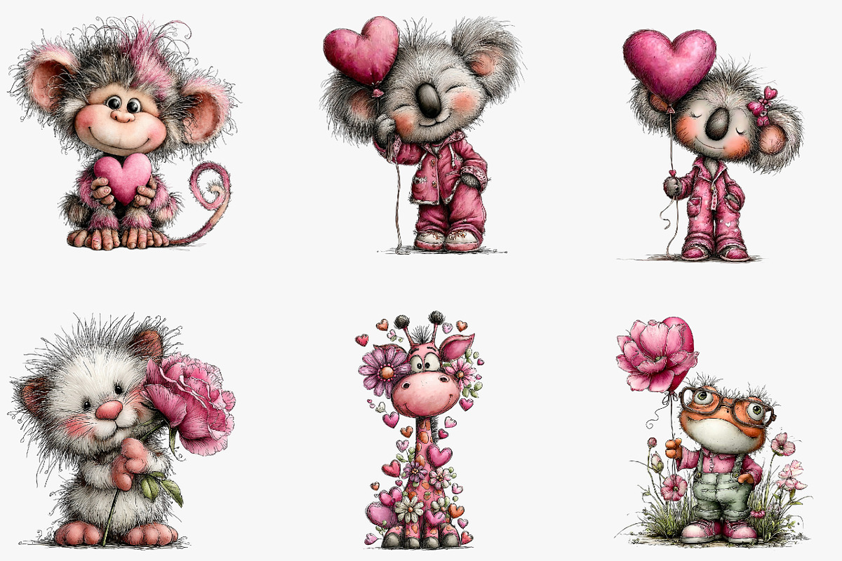 Valentines Whimsical Animals Clipart, an Illustration by CreationArt (Photo 5 of 5)