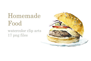 Watercolor Sketch. Homemade Food