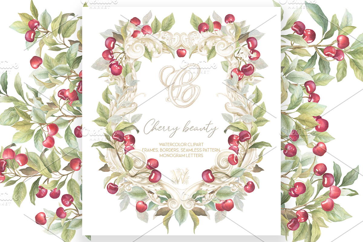 Elegant Cherry Crest Watercolor png, a Decorative Illustration by WonderWonder (Photo 8 of 8)