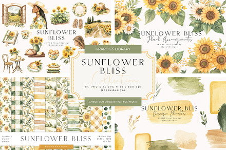 Sunflower Bliss Collection, a Decorative Illustration by PeDe Designs