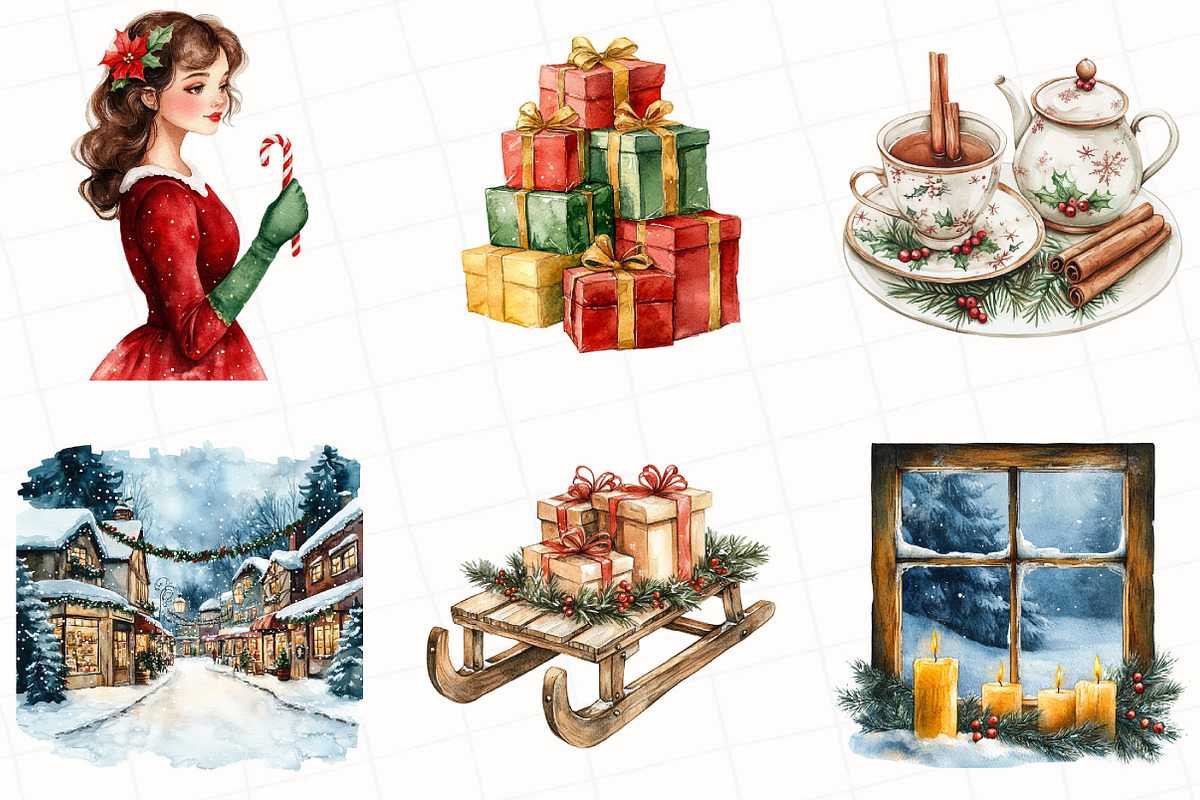 Classic Christmas Watercolor Clipart, an Illustration by OK Design (Photo 4 of 5)