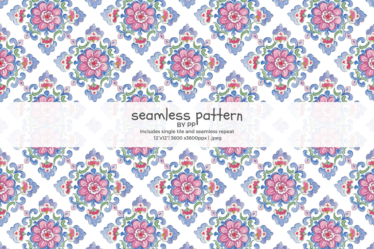 blue pink ornamental seamless patter, a Pattern Graphic by Pink Studio Art (Photo 1 of 4)