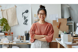 Asian female designer standing, a Person Photo by Sergey Kotenev