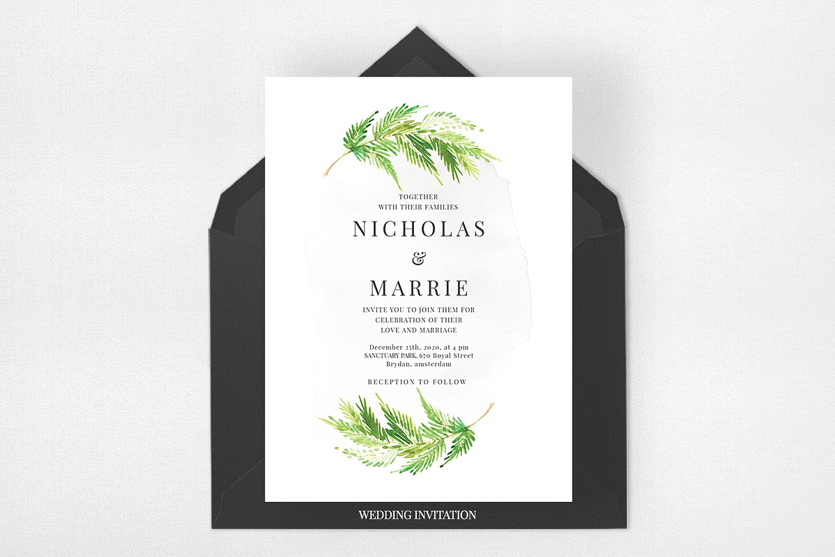 Watercolor Leaf Wedding Suite, an Invitation Template by Azka Creative (Photo 2 of 5)