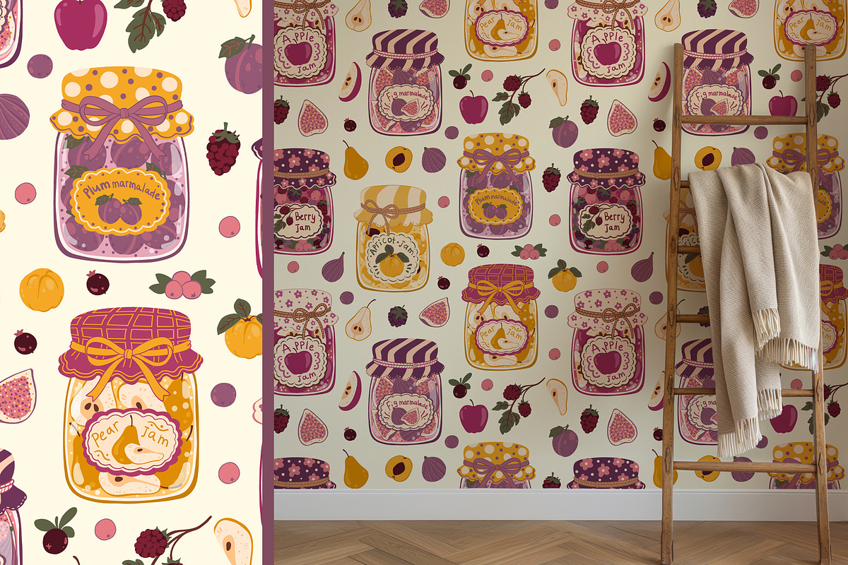 Vintage Jam Jars patterns & clipart, a Food Illustration by Carpet Tapete Pretzel (Photo 4 of 13)