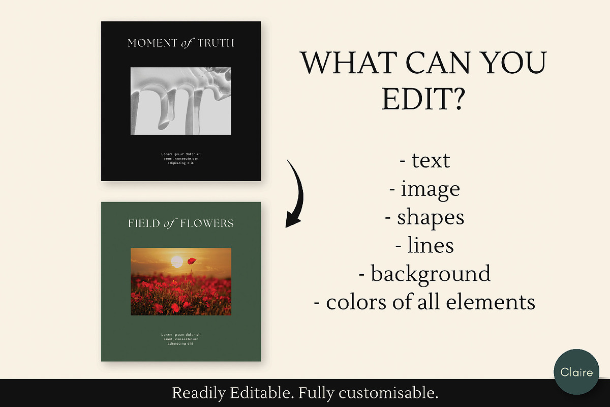 Dark Editorial Social Media Kit, a Social Media Template by Clairee Design Studio (Photo 4 of 7)