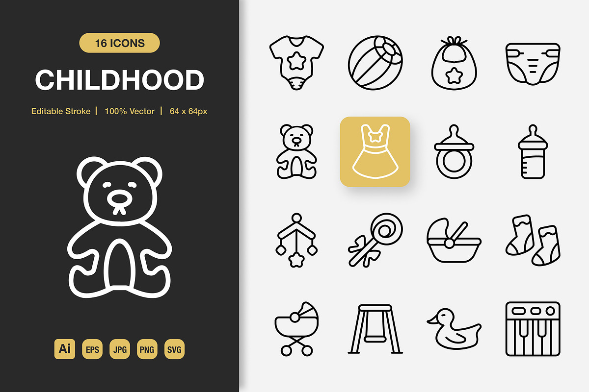 Childhood Outline Icons, an Outline Icon by Spacepixel Creative