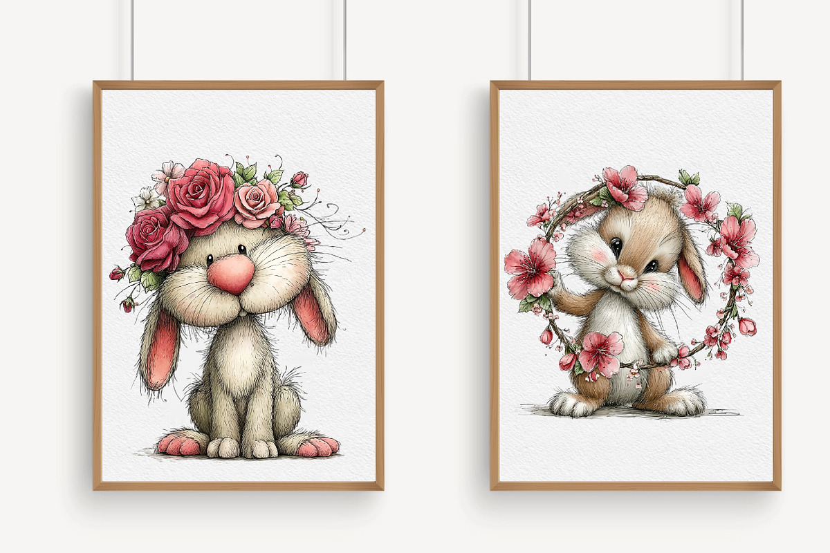 Whimsical Floral Bunny Clipart, an Illustration by Libby Wishes (Photo 4 of 4)