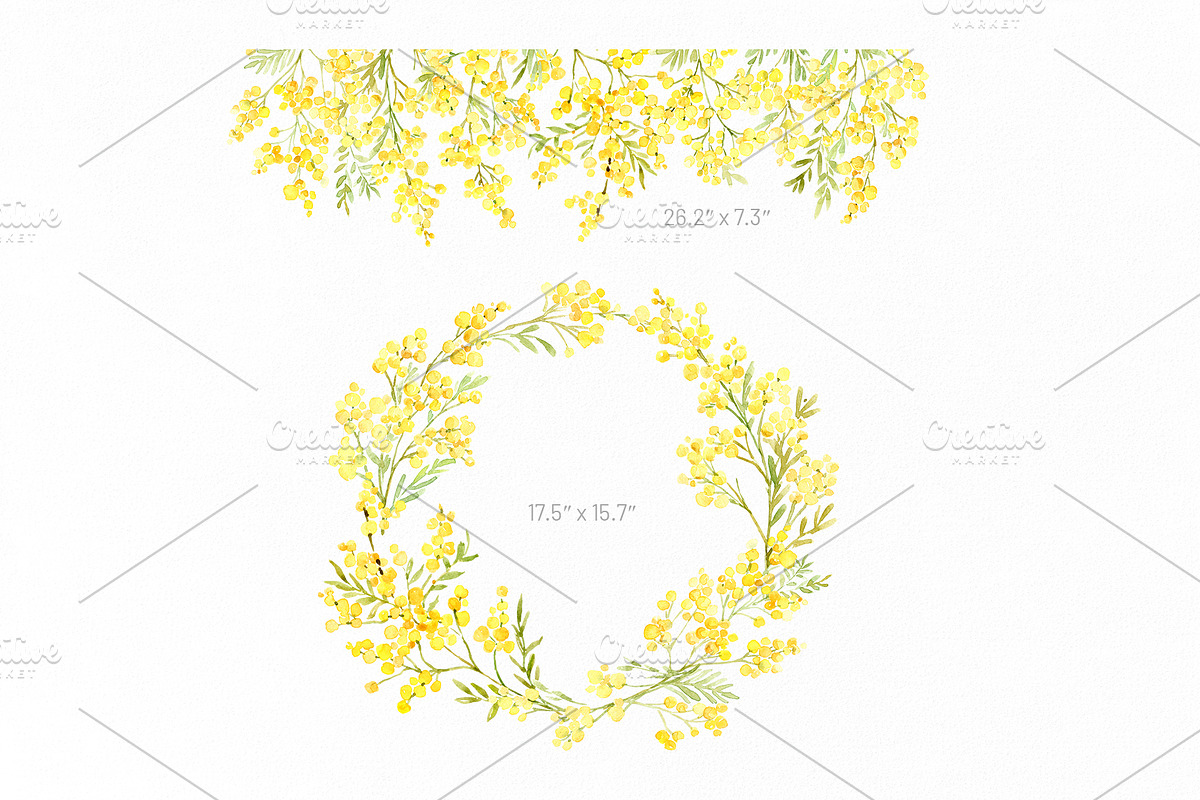Watercolor Mimosa Branches Flowers, a Decorative Illustration by GraphicsDish (Photo 4 of 5)