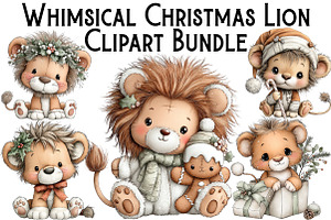 Whimsical Christmas Lion Clipart, an Illustration by Pixels.Craft