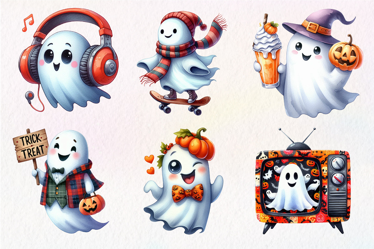 Funny Retro Halloween Ghost Clipart, an Illustration by Dream Creation (Photo 5 of 7)