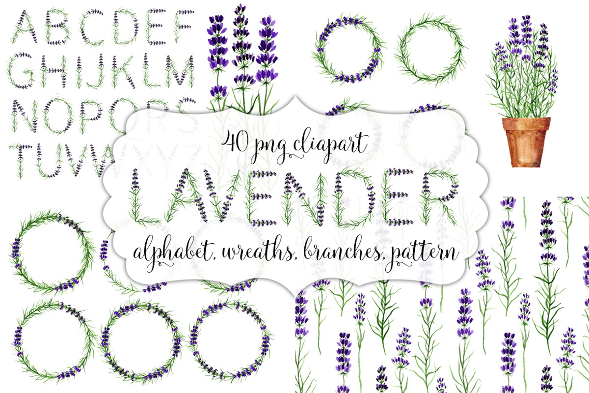 Lavender wreaths, alphabet, pattern, an Illustration by Floralis (Photo 6 of 6)