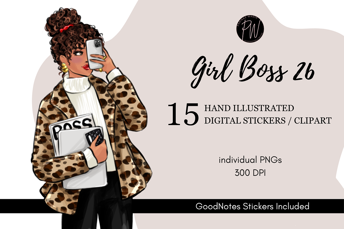 Girl Boss 26 planner clipart png, a Person Illustration by Parinaz Wadia Design (Photo 1 of 8)