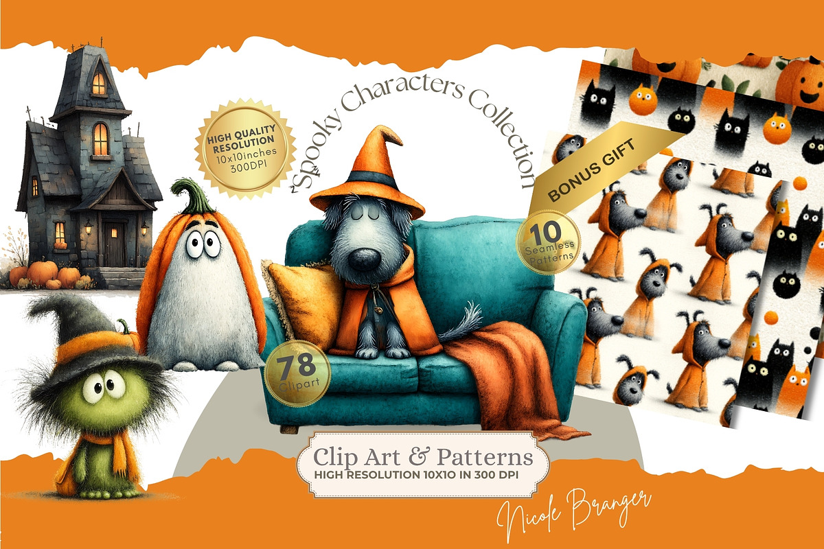Spooky Halloween Clipart Bundle, a Seasonal Illustration by Nicole Branger Art (Photo 1 of 22)