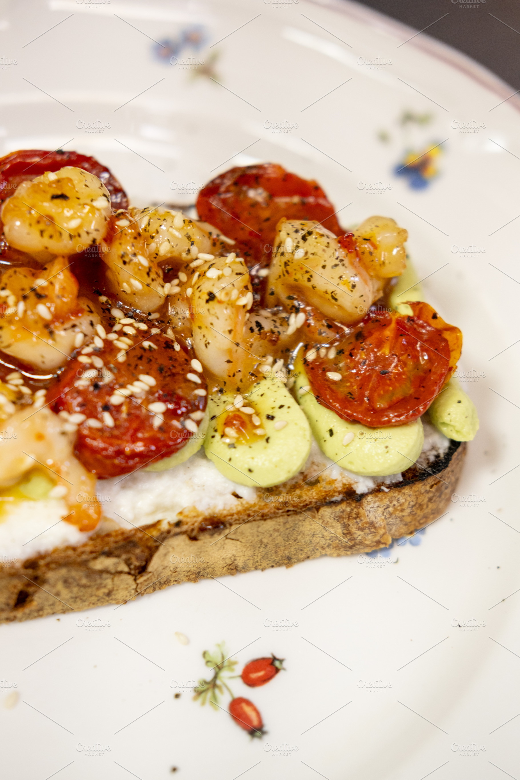 Served toast nutrition recipe prawn tomatoes sauce, a Food & Drink Photo by Photo Drive Studio