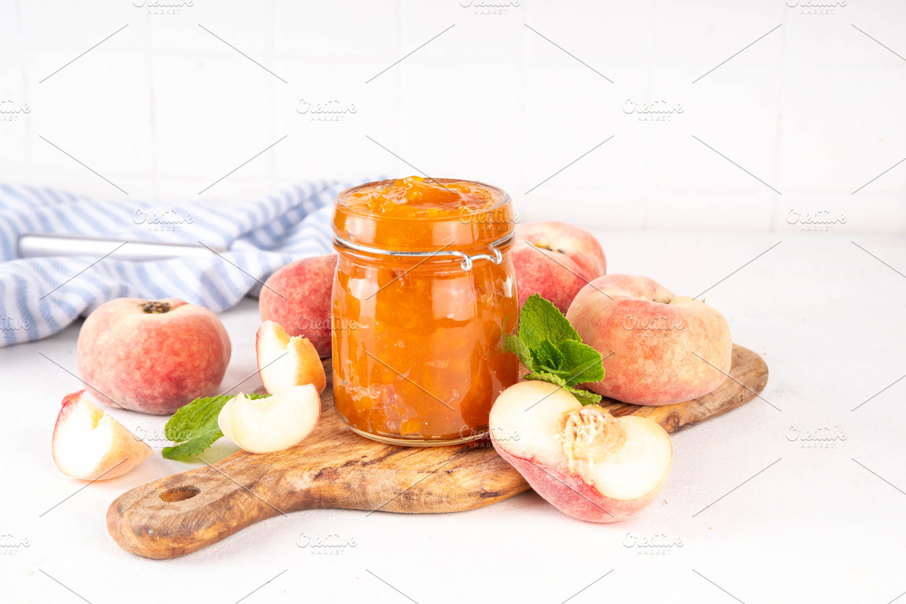 Flat chinese donuts fig peaches jam, homemade confiture, a Food & Drink Photo by Rimma