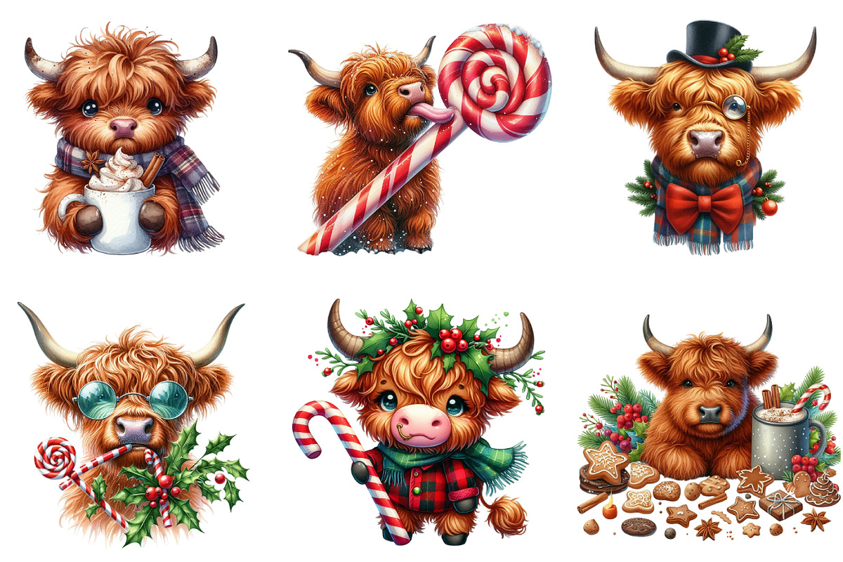 Christmas Highland Cow Clipart, an Illustration by DreamArtGraphic (Photo 4 of 5)