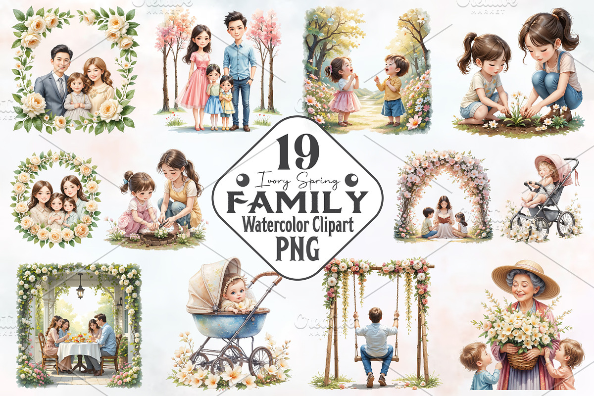 Ivory Spring Family Watercolor Png, an Illustration by RobertsArt (Photo 1 of 8)