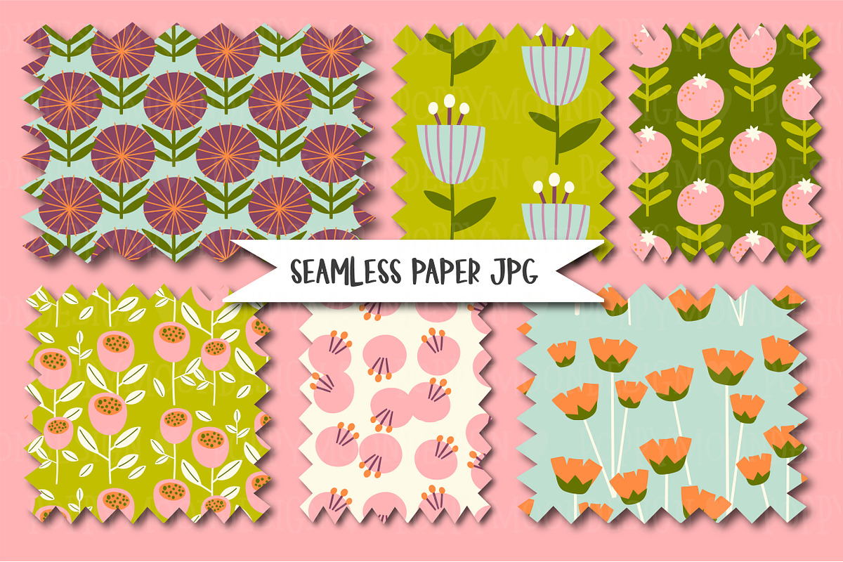 Retro Garden seamless patterns, an Illustration by Poppymoondesign (Photo 2 of 7)