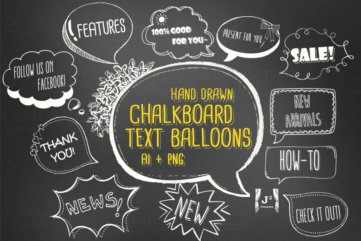 Chalkboard Text Balloons Vector+PNG