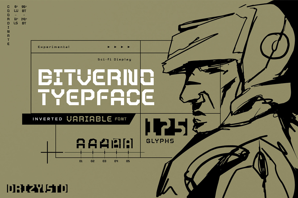 Bitverno - Experimental Sci-fi Font, a Sans Serif Font by Drizy (Photo 9 of 9)