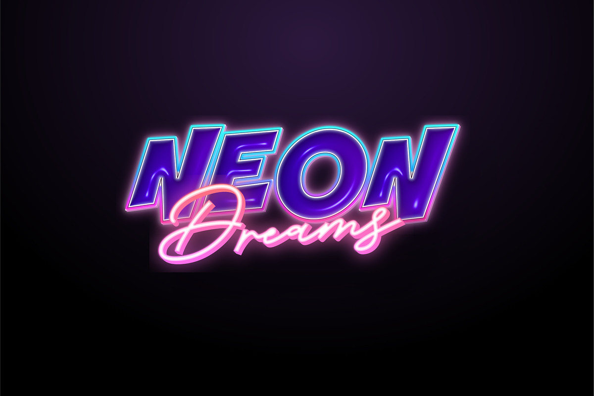 Neon Dreams - Editable Text Effect, a Layer Style Add-On by designvectx