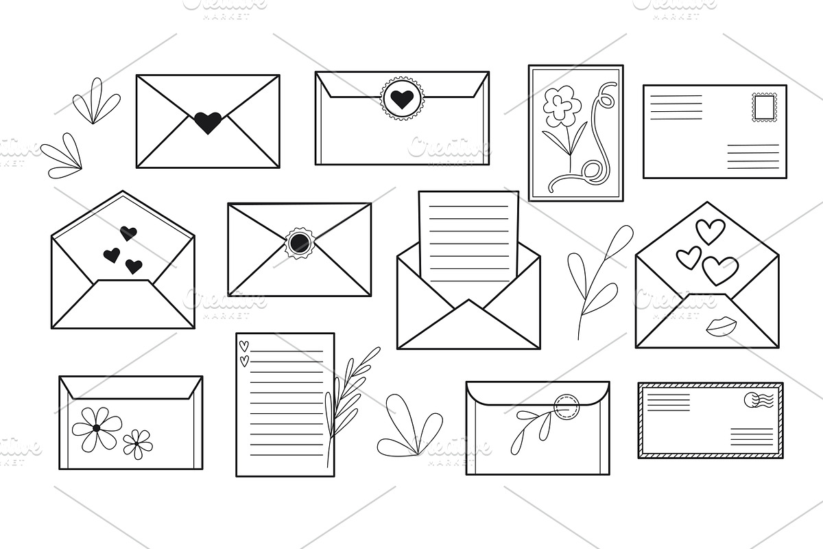 Envelopes and letters with hearts in, an Object Illustration by Tati_Kli