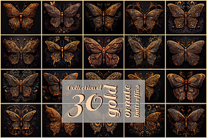 Set Of 30 Golden Ornate Butterflies